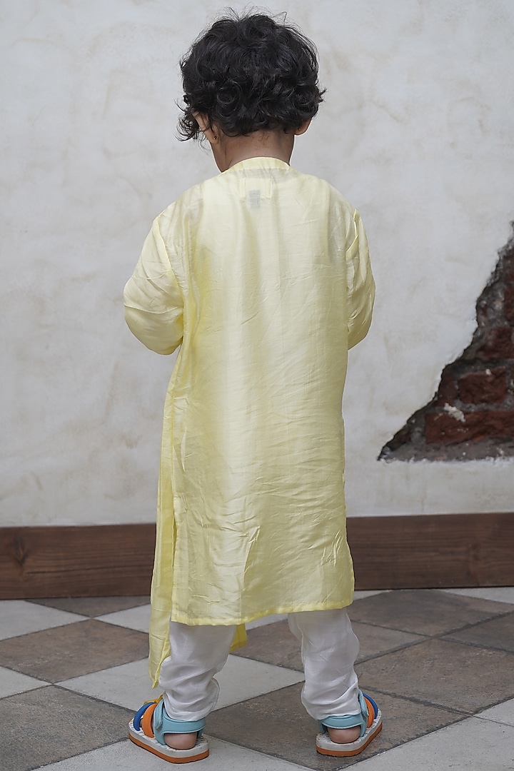 Yellow Pure Silk Kurta Set For Boys by FUNNY BONES CLOTHINGS at Pernia's Pop Up Shop