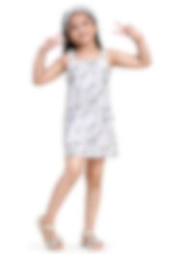 White Pure Linen Printed Dress For Girls by FUNNY BONES CLOTHINGS at Pernia's Pop Up Shop