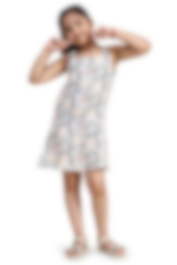 Multi-Colored Pure Linen Printed Dress For Girls by FUNNY BONES CLOTHINGS at Pernia's Pop Up Shop