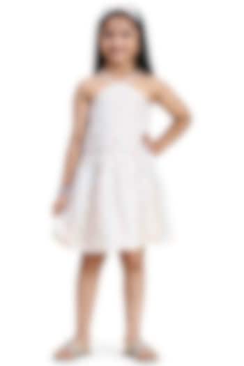 White Pure Linen Printed Dress For Girls by FUNNY BONES CLOTHINGS at Pernia's Pop Up Shop
