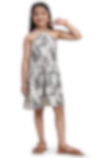 Multi-Colored Pure Linen Printed Dress For Girls by FUNNY BONES CLOTHINGS at Pernia's Pop Up Shop