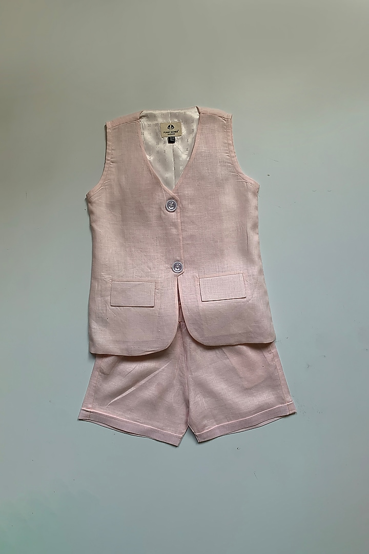 Pink Pure Linen Co-Ord Set For Girls by FUNNY BONES CLOTHINGS at Pernia's Pop Up Shop