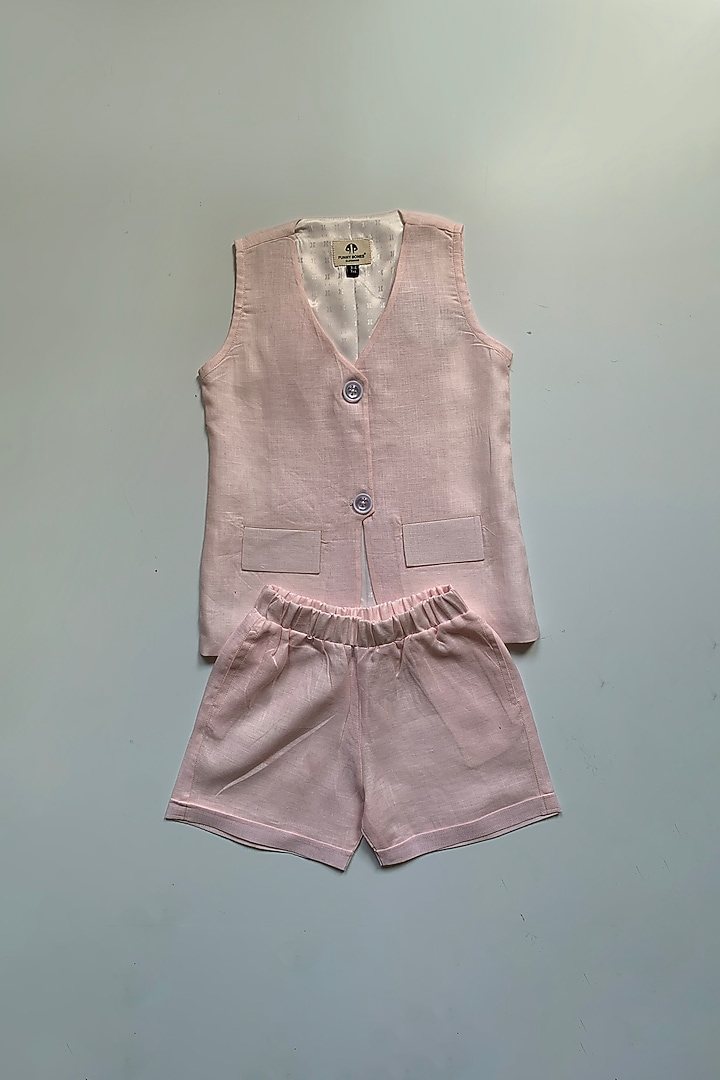 Pink Pure Linen Co-Ord Set For Girls by FUNNY BONES CLOTHINGS at Pernia's Pop Up Shop