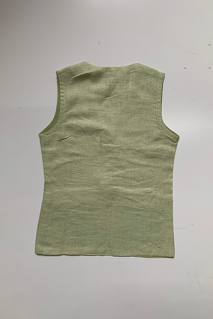 Green Pure Linen Co-Ord Set For Girls by FUNNY BONES CLOTHINGS at Pernia's Pop Up Shop