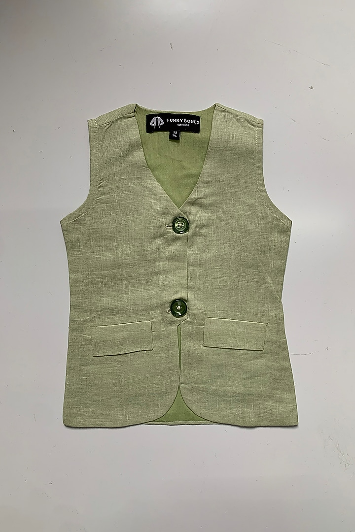 Green Pure Linen Co-Ord Set For Girls by FUNNY BONES CLOTHINGS at Pernia's Pop Up Shop