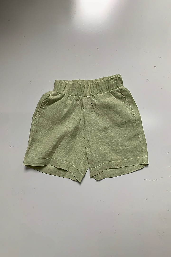 Green Pure Linen Co-Ord Set For Girls by FUNNY BONES CLOTHINGS at Pernia's Pop Up Shop
