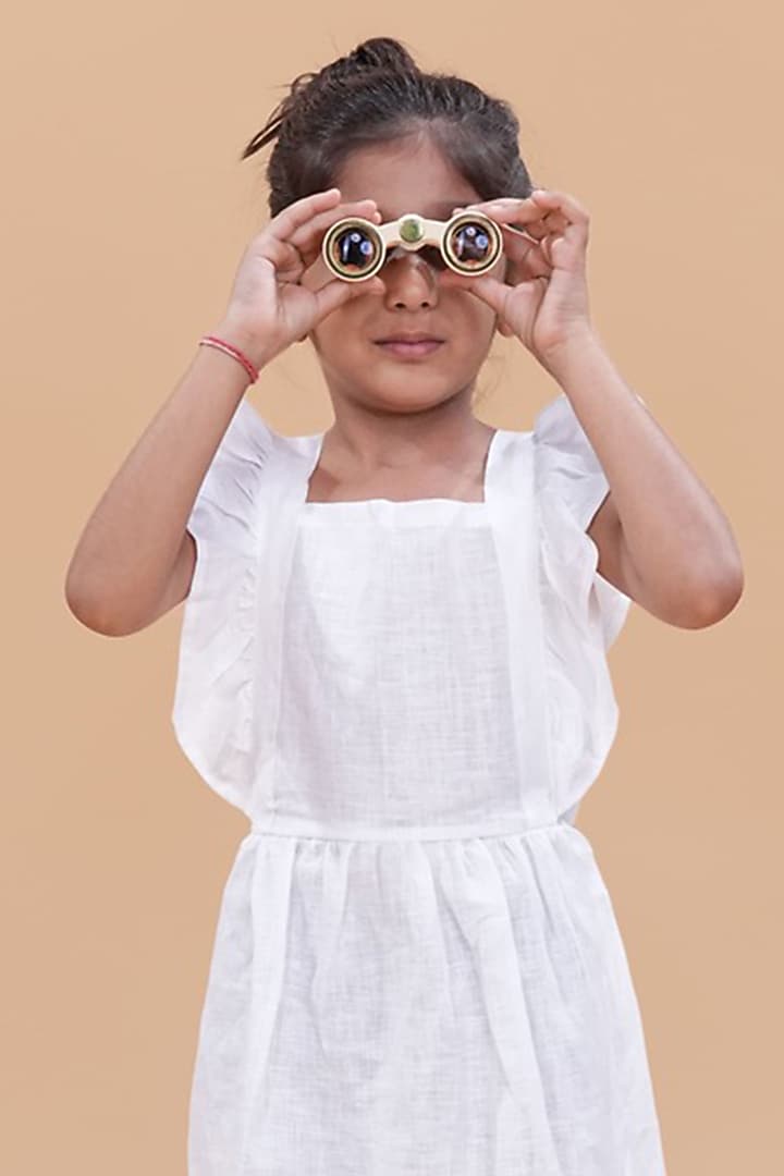 White Pure Linen Dress For Girls by FUNNY BONES CLOTHINGS at Pernia's Pop Up Shop
