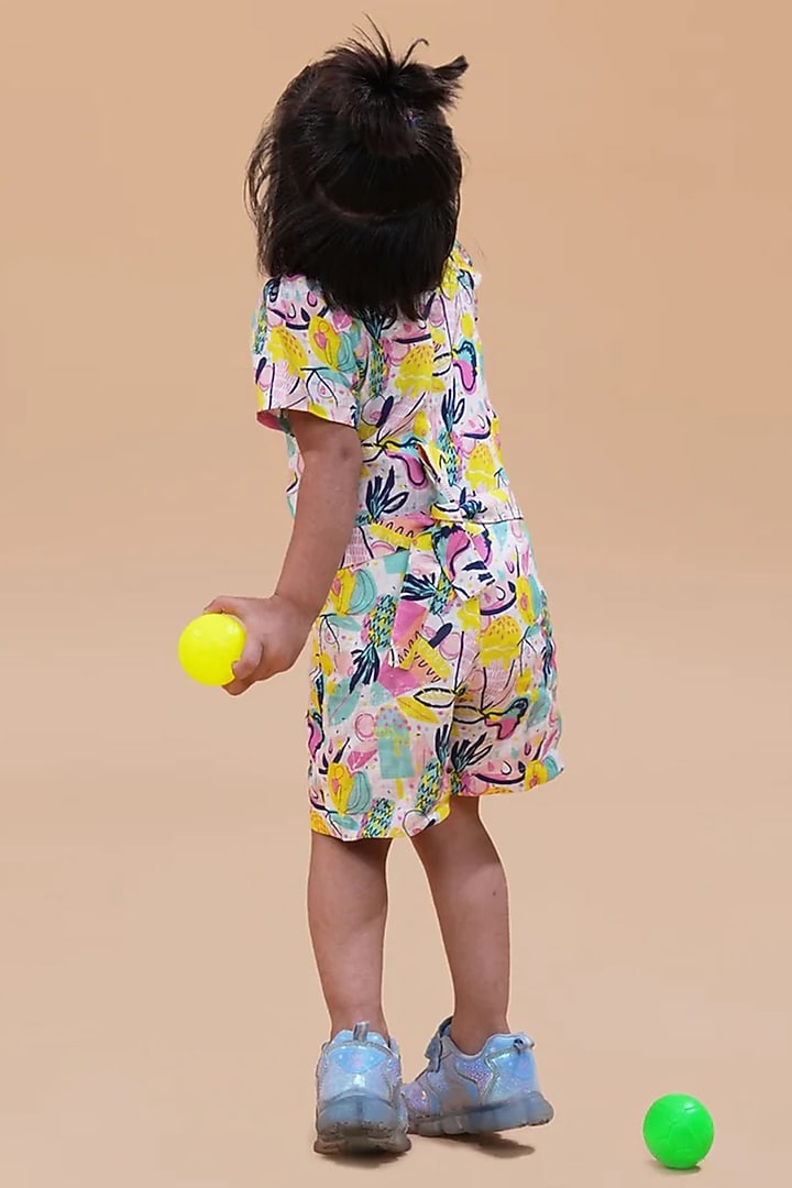 Multi-Colored Pure Linen Printed Jumpsuit For Girls by FUNNY BONES CLOTHINGS at Pernia's Pop Up Shop