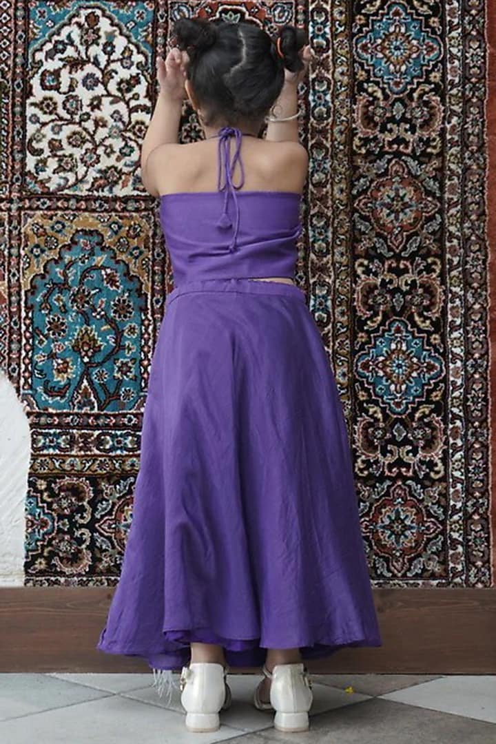 Purple Silk Skirt Set For Girls by FUNNY BONES CLOTHINGS at Pernia's Pop Up Shop