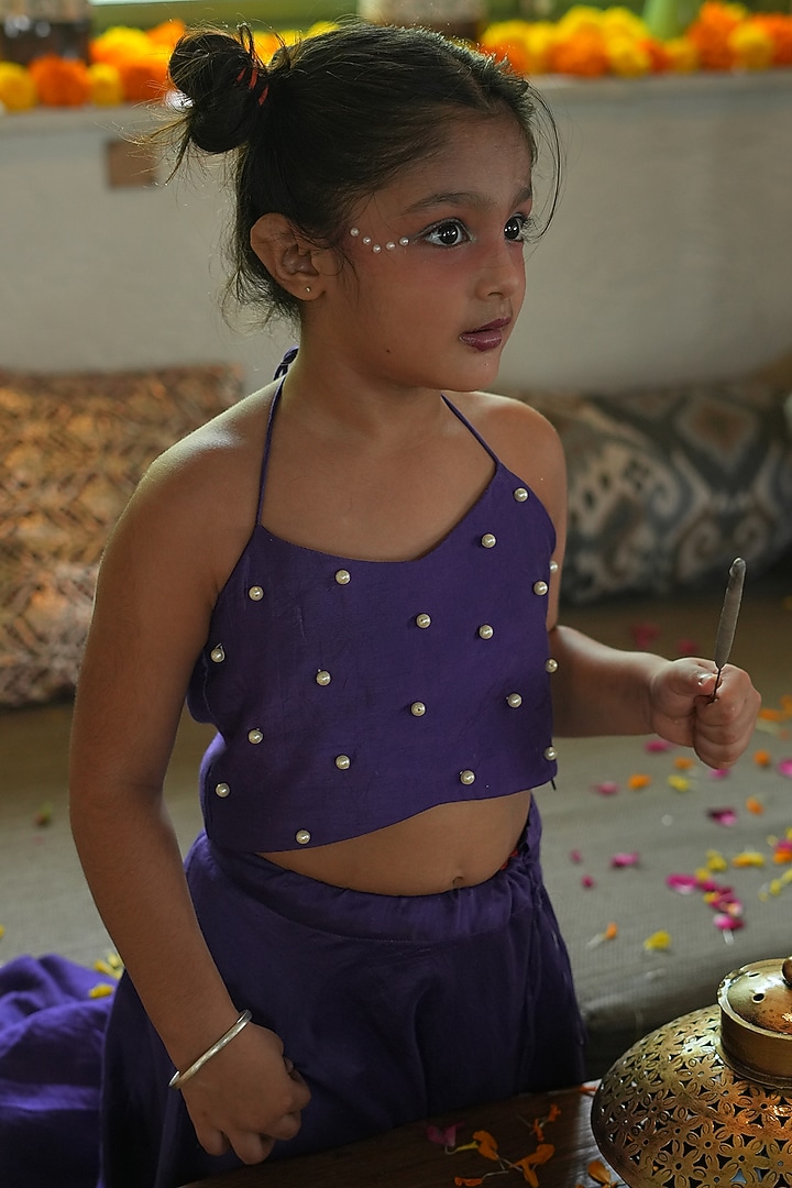 Purple Silk Skirt Set For Girls by FUNNY BONES CLOTHINGS at Pernia's Pop Up Shop