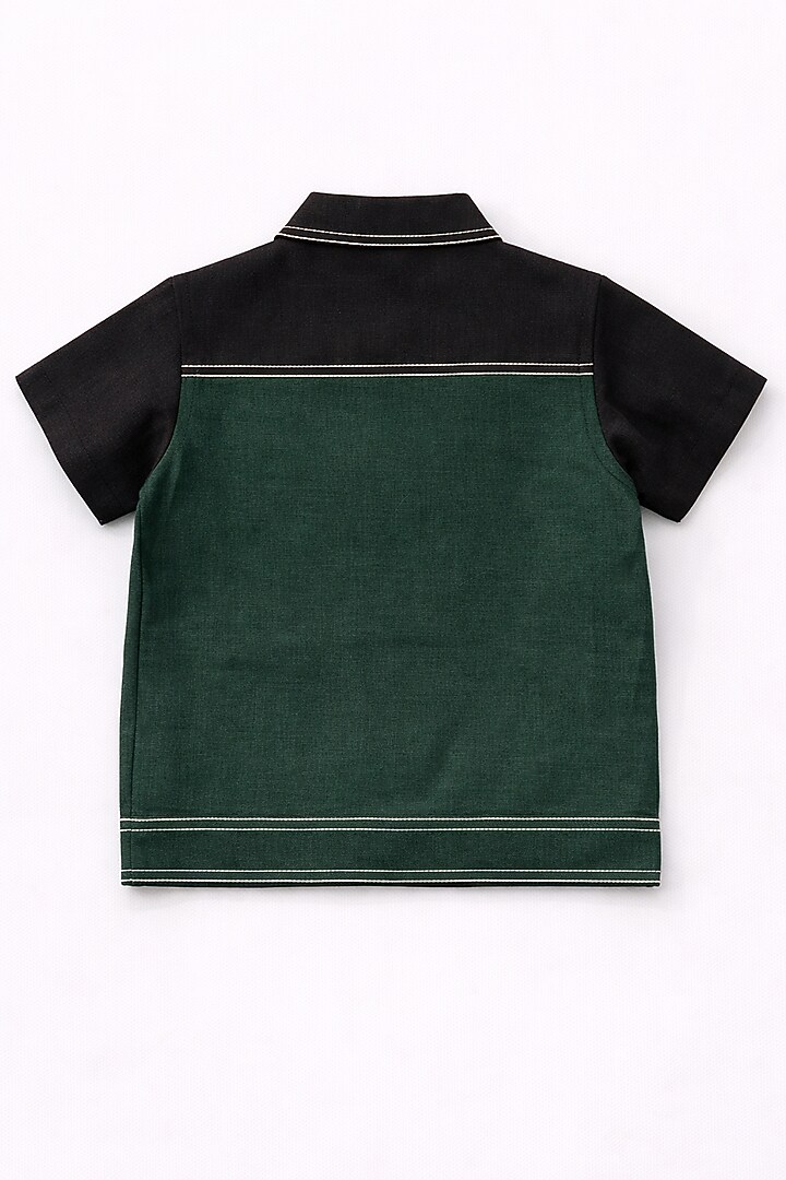 Black Pure Linen Printed & Handwork Co-Ord Set For Boys by FUNNY BONES CLOTHINGS at Pernia's Pop Up Shop