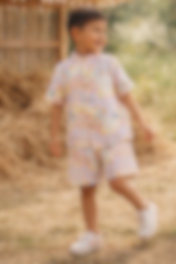 Multi-Colored Pure Linen Printed Co-Ord Set For Boys by FUNNY BONES CLOTHINGS at Pernia's Pop Up Shop