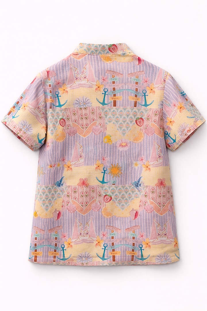 Multi-Colored Pure Linen Printed Co-Ord Set For Boys by FUNNY BONES CLOTHINGS at Pernia's Pop Up Shop