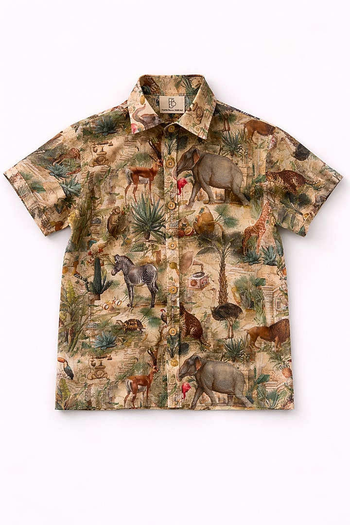 Multi-Colored Pure Linen Printed Co-Ord Set For Boys by FUNNY BONES CLOTHINGS at Pernia's Pop Up Shop