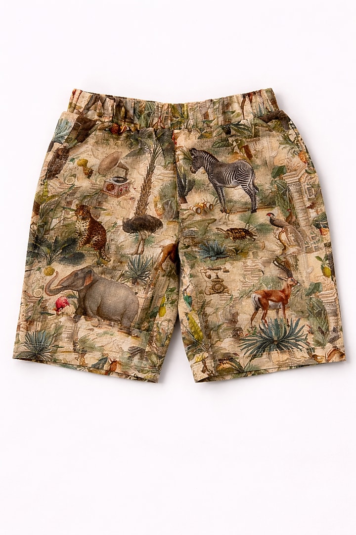 Multi-Colored Pure Linen Printed Co-Ord Set For Boys by FUNNY BONES CLOTHINGS at Pernia's Pop Up Shop