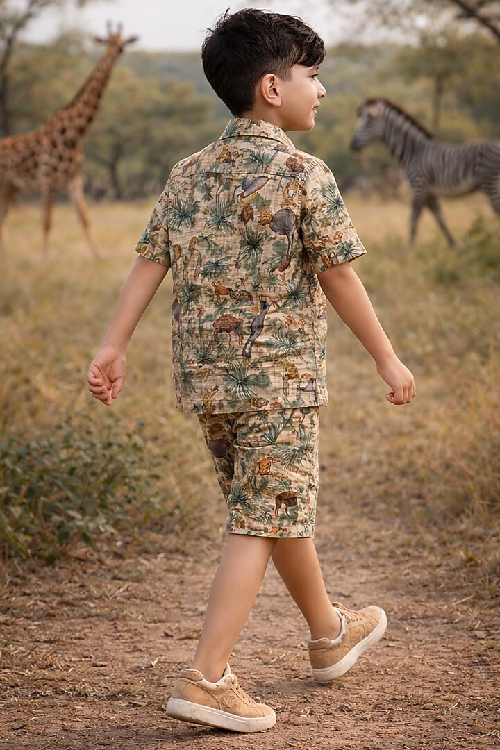 Multi-Colored Pure Linen Printed Co-Ord Set For Boys by FUNNY BONES CLOTHINGS at Pernia's Pop Up Shop