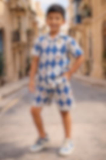 Multi-Colored Pure Linen Printed Co-Ord Set For Boys by FUNNY BONES CLOTHINGS at Pernia's Pop Up Shop
