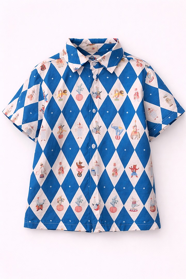 Multi-Colored Pure Linen Printed Co-Ord Set For Boys by FUNNY BONES CLOTHINGS at Pernia's Pop Up Shop