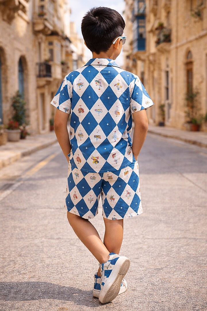 Multi-Colored Pure Linen Printed Co-Ord Set For Boys by FUNNY BONES CLOTHINGS at Pernia's Pop Up Shop