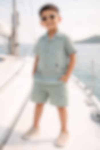 Grey Pure Linen Handwork Co-Ord Set For Boys by FUNNY BONES CLOTHINGS at Pernia's Pop Up Shop