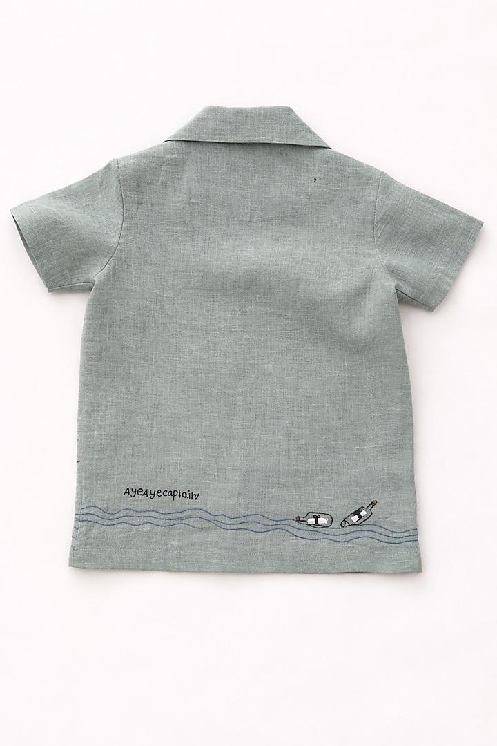 Grey Pure Linen Handwork Co-Ord Set For Boys by FUNNY BONES CLOTHINGS at Pernia's Pop Up Shop