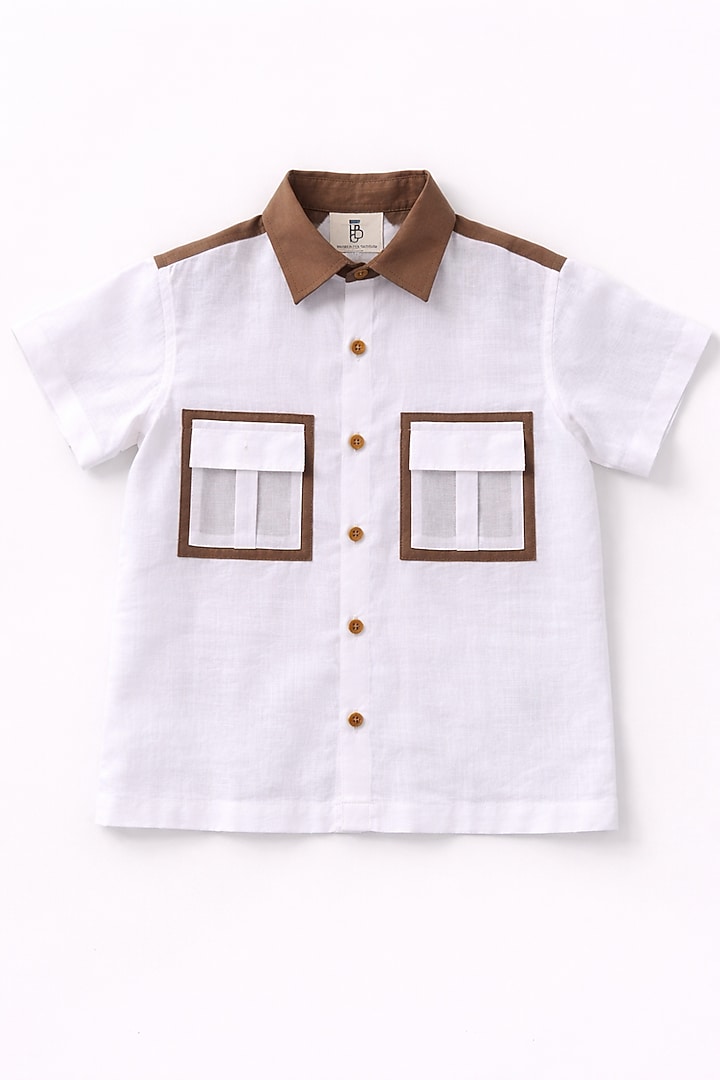 White & Brown Pure Linen Co-Ord Set For Boys by FUNNY BONES CLOTHINGS at Pernia's Pop Up Shop