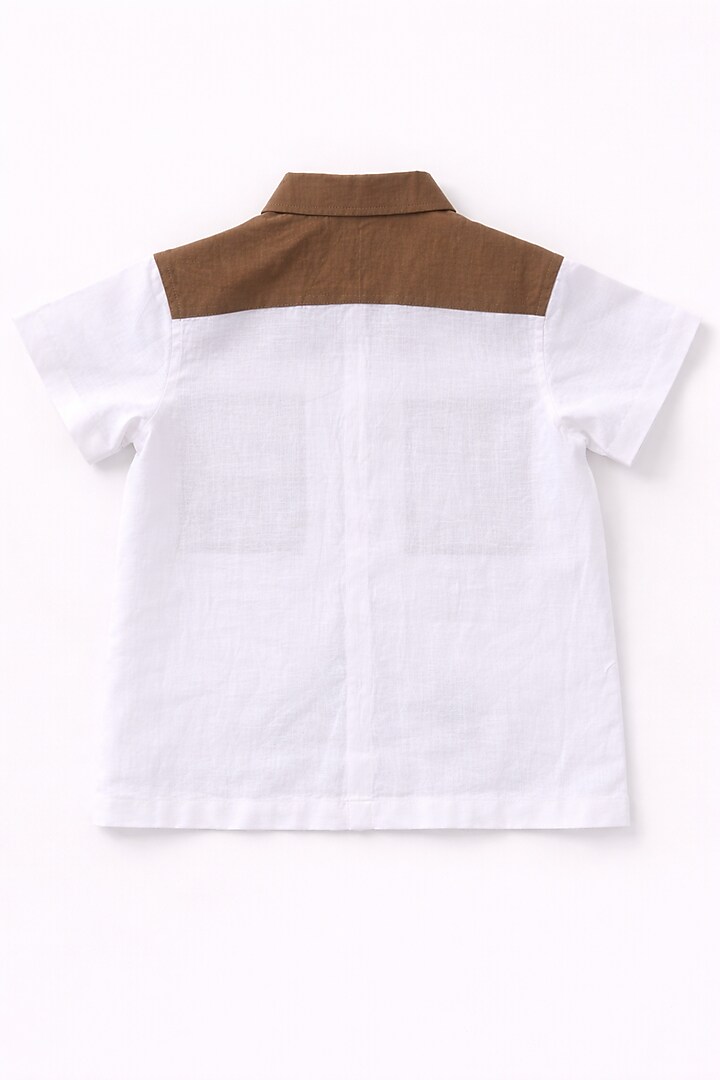 White & Brown Pure Linen Co-Ord Set For Boys by FUNNY BONES CLOTHINGS at Pernia's Pop Up Shop