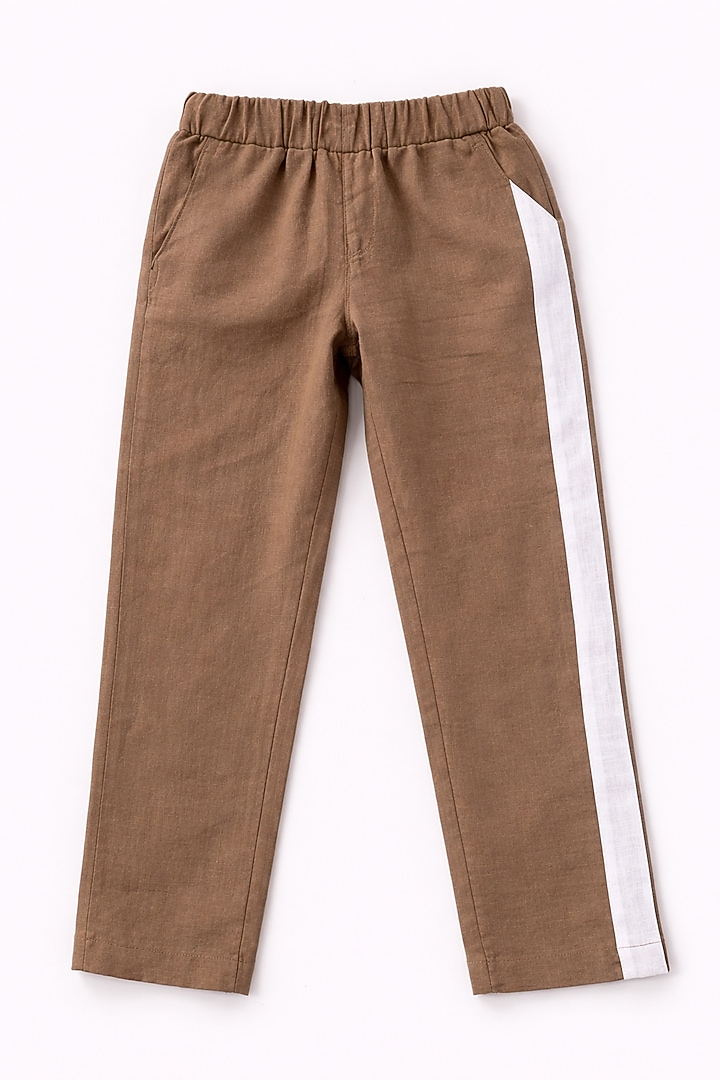 White & Brown Pure Linen Co-Ord Set For Boys by FUNNY BONES CLOTHINGS at Pernia's Pop Up Shop