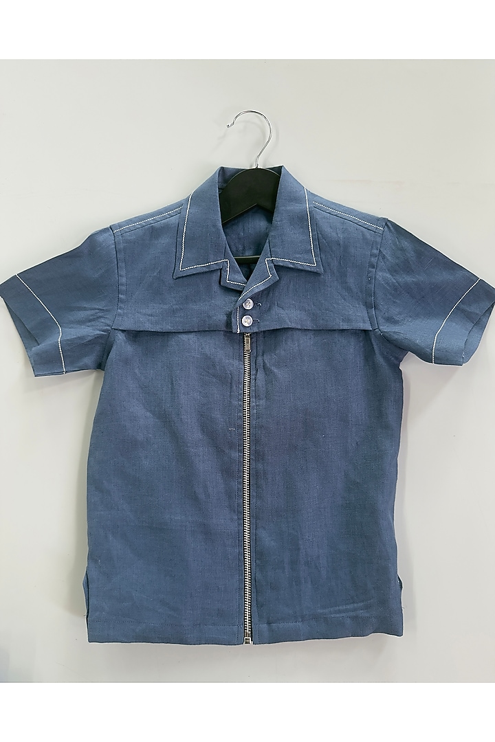 Indigo Pure Linen Co-Ord Set For Boys by FUNNY BONES CLOTHINGS at Pernia's Pop Up Shop