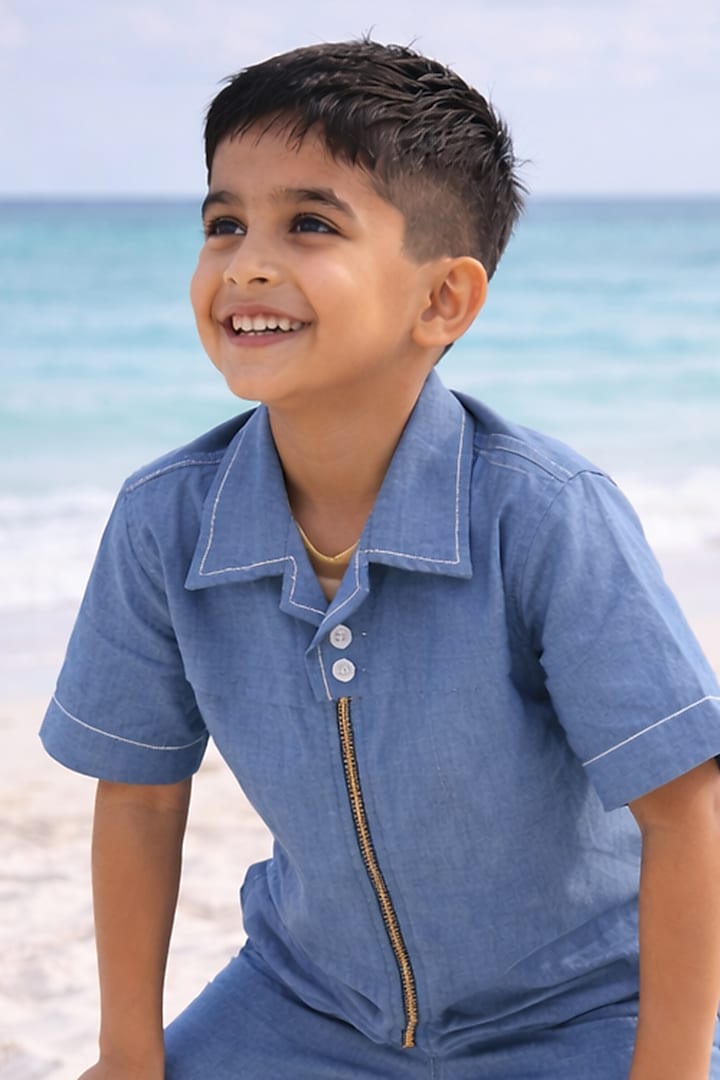 Indigo Pure Linen Co-Ord Set For Boys by FUNNY BONES CLOTHINGS at Pernia's Pop Up Shop