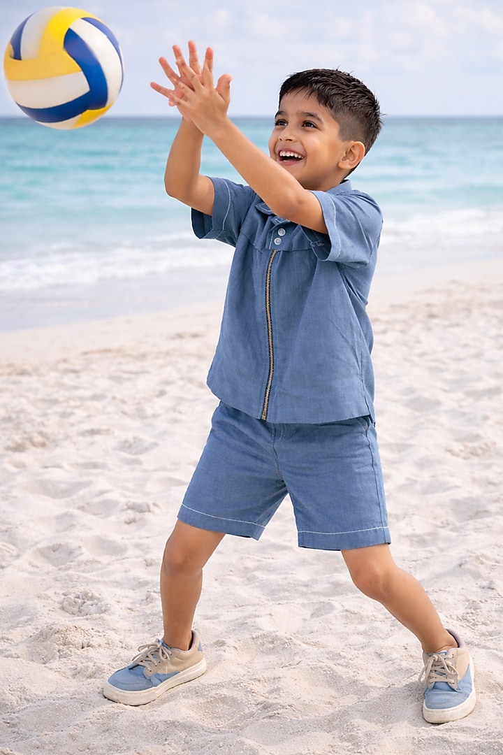 Indigo Pure Linen Co-Ord Set For Boys by FUNNY BONES CLOTHINGS at Pernia's Pop Up Shop