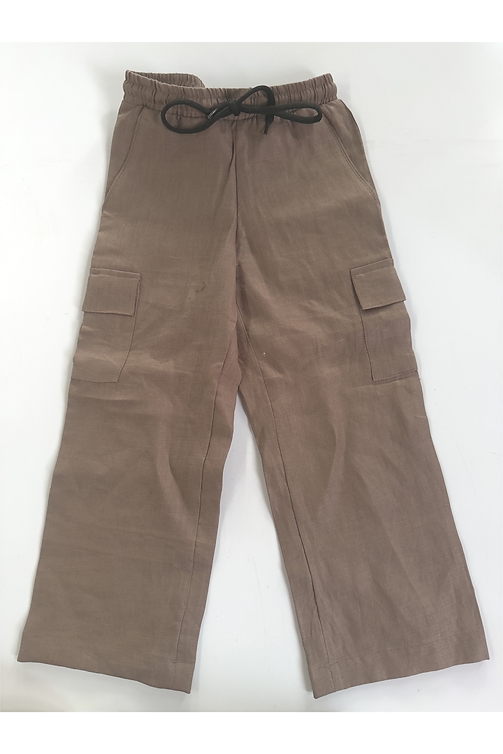 Brown Pure Linen Handwork Co-Ord Set For Boys by FUNNY BONES CLOTHINGS at Pernia's Pop Up Shop