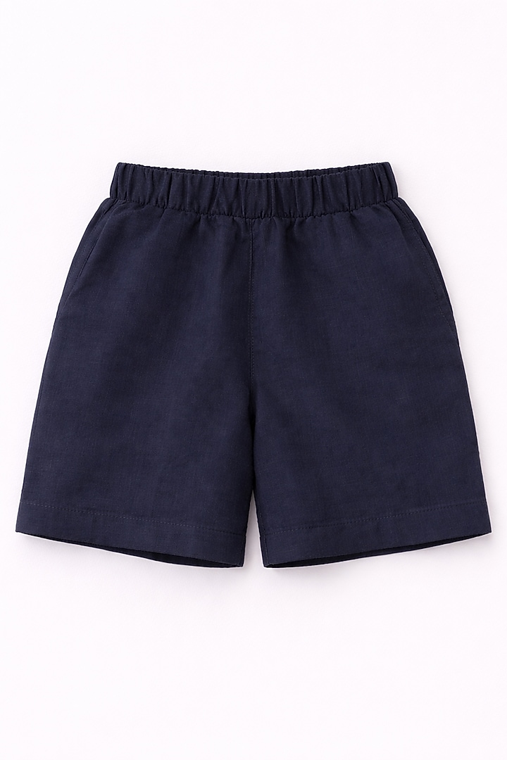 Navy Blue Pure Linen Handwork Co-Ord Set For Boys by FUNNY BONES CLOTHINGS at Pernia's Pop Up Shop