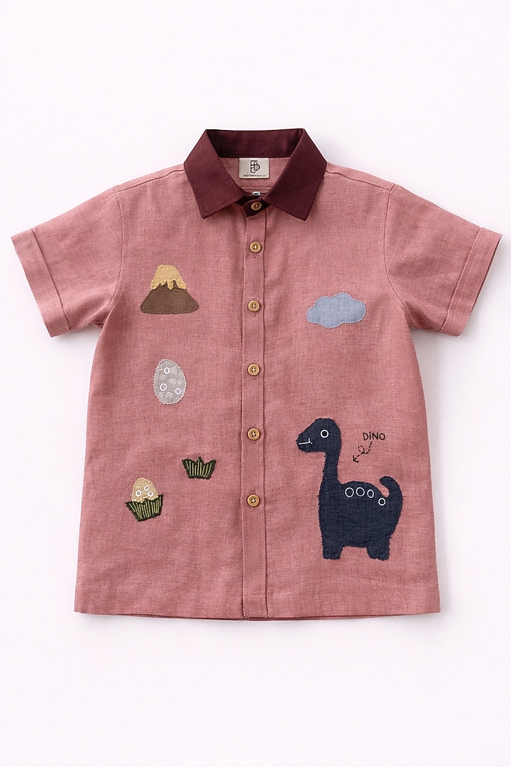 Peach Pure Linen Applique Handwork Co-Ord Set For Boys by FUNNY BONES CLOTHINGS at Pernia's Pop Up Shop