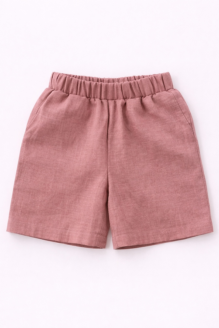 Peach Pure Linen Applique Handwork Co-Ord Set For Boys by FUNNY BONES CLOTHINGS at Pernia's Pop Up Shop