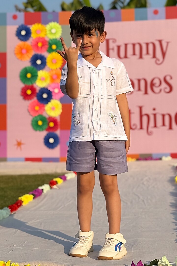 Off-White Pure Linen Co-Ord Set For Boys by FUNNY BONES CLOTHINGS at Pernia's Pop Up Shop
