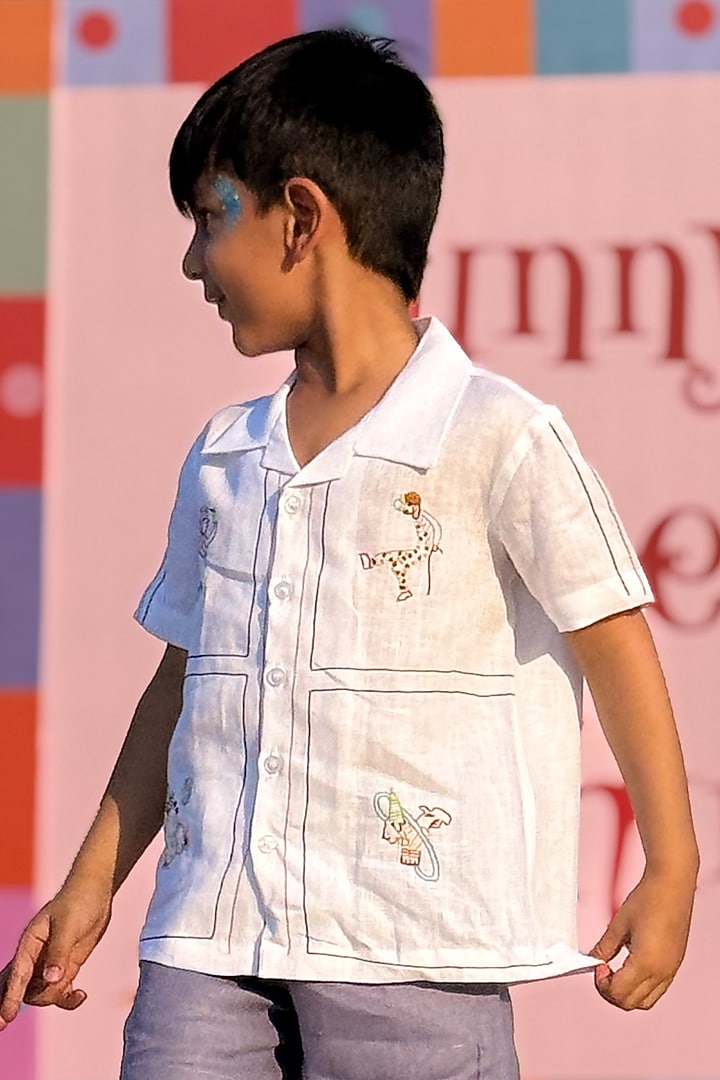 Off-White Pure Linen Co-Ord Set For Boys by FUNNY BONES CLOTHINGS at Pernia's Pop Up Shop