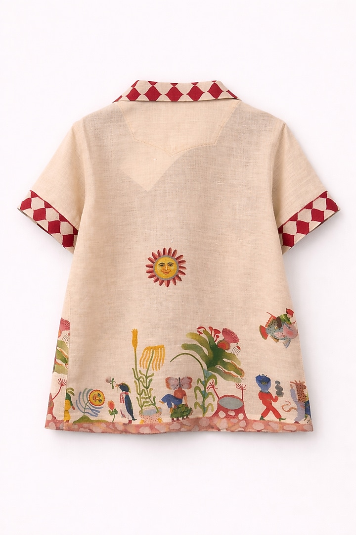 Multi-Colored Pure Linen Printed Co-Ord Set For Boys by FUNNY BONES CLOTHINGS at Pernia's Pop Up Shop