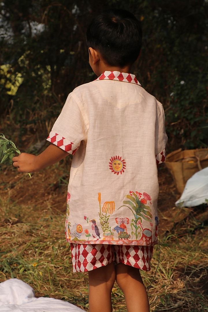 Multi-Colored Pure Linen Printed Co-Ord Set For Boys by FUNNY BONES CLOTHINGS at Pernia's Pop Up Shop