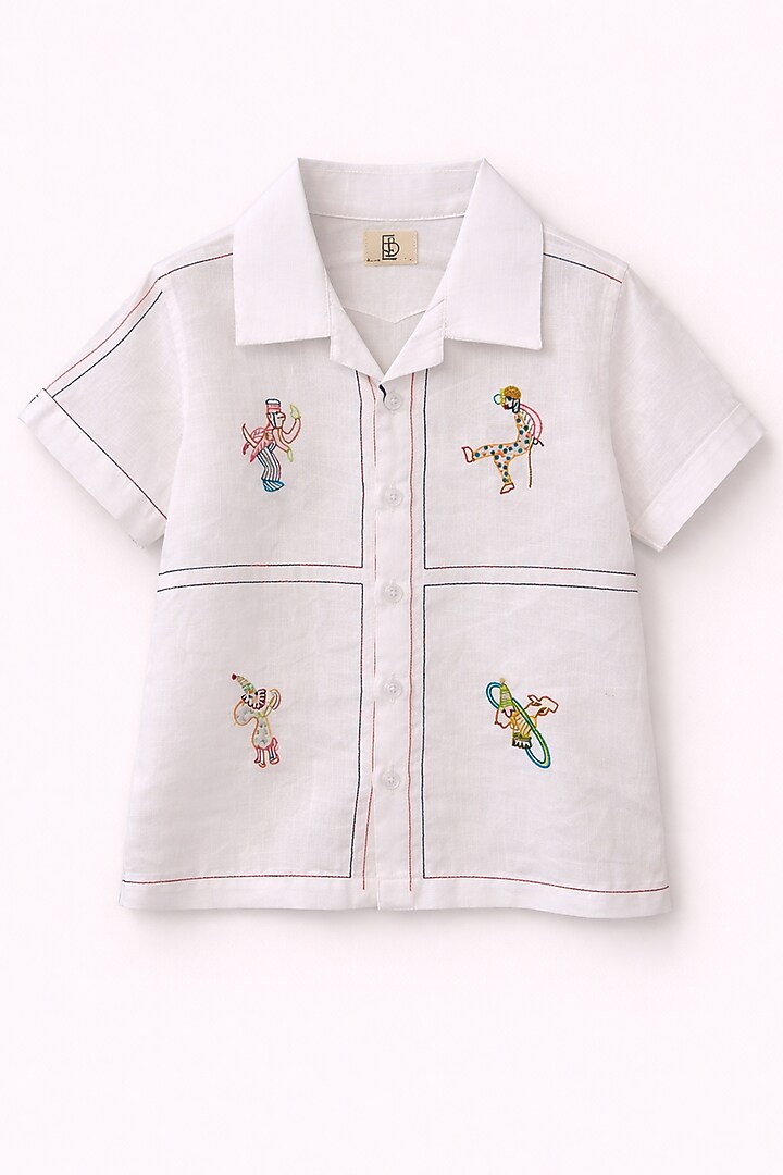 White Pure Linen Handwork Co-Ord Set For Boys by FUNNY BONES CLOTHINGS at Pernia's Pop Up Shop