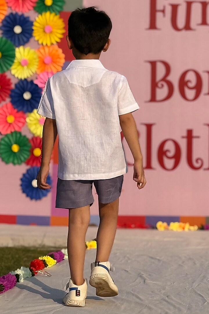 White Pure Linen Handwork Co-Ord Set For Boys by FUNNY BONES CLOTHINGS at Pernia's Pop Up Shop