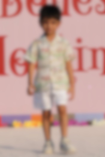 Multi-Colored Pure Linen Printed Co-Ord Set For Boys by FUNNY BONES CLOTHINGS at Pernia's Pop Up Shop