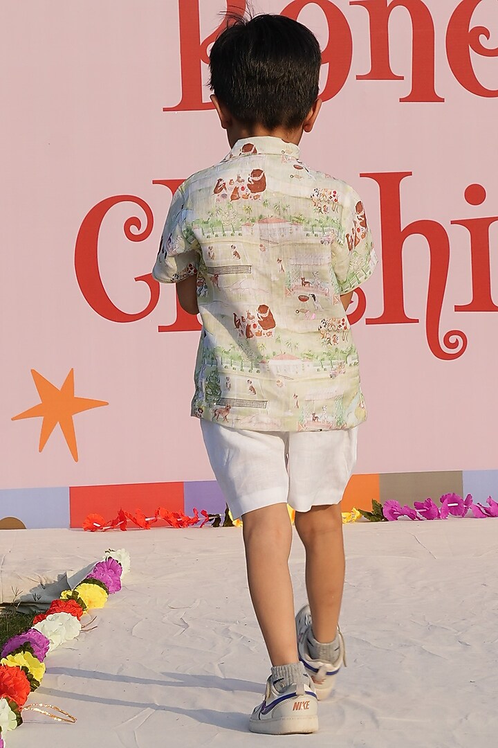 Multi-Colored Pure Linen Printed Co-Ord Set For Boys by FUNNY BONES CLOTHINGS at Pernia's Pop Up Shop