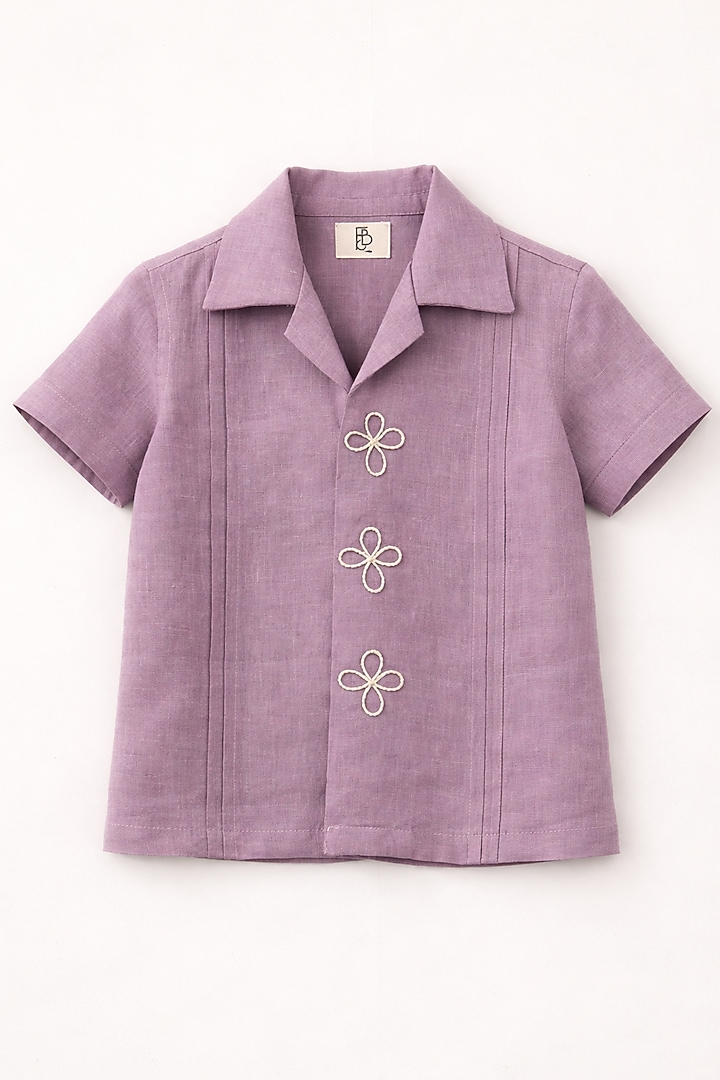 Lavender Pure Linen Handwork Co-Ord Set For Boys by FUNNY BONES CLOTHINGS at Pernia's Pop Up Shop