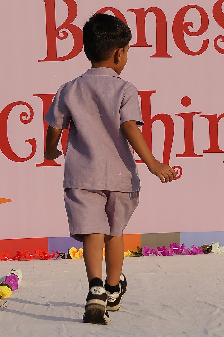 Lavender Pure Linen Handwork Co-Ord Set For Boys by FUNNY BONES CLOTHINGS at Pernia's Pop Up Shop