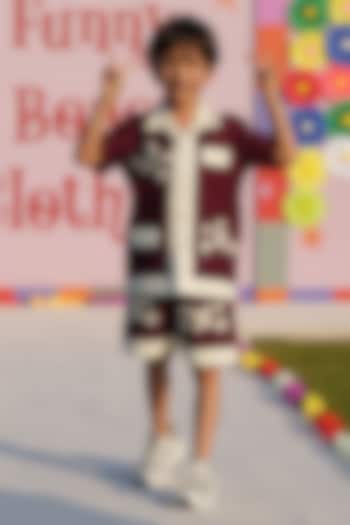 Maroon Pure Linen Handwork Co-Ord Set For Boys by FUNNY BONES CLOTHINGS at Pernia's Pop Up Shop