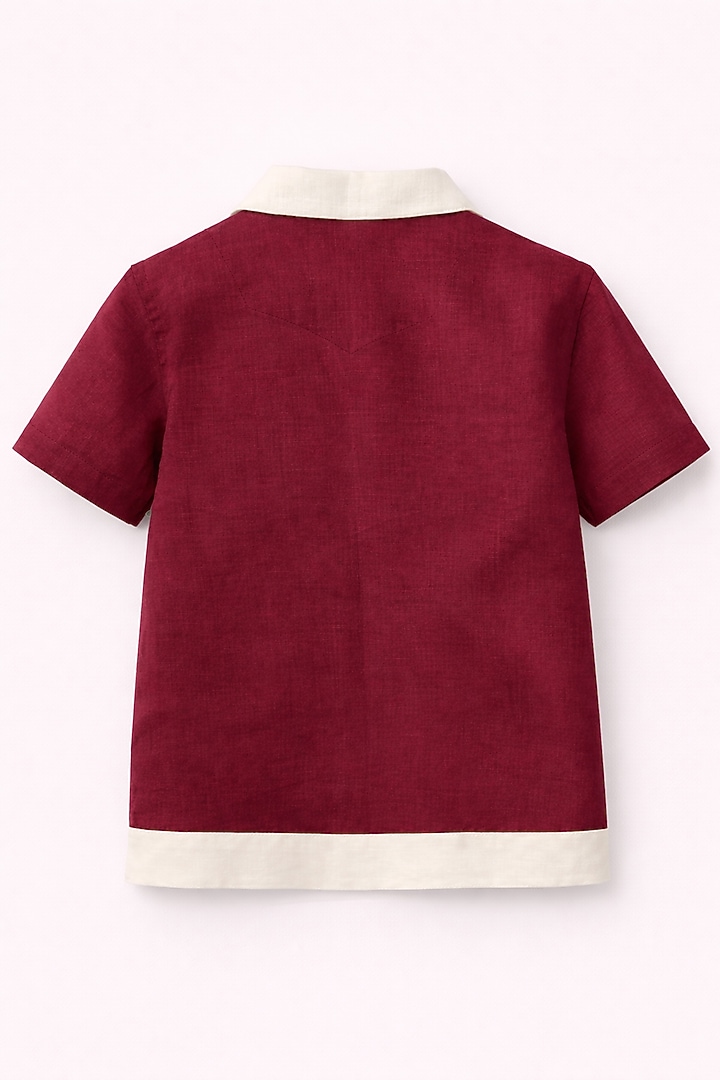 Maroon Pure Linen Handwork Co-Ord Set For Boys by FUNNY BONES CLOTHINGS at Pernia's Pop Up Shop