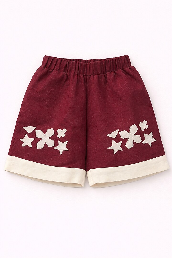 Maroon Pure Linen Handwork Co-Ord Set For Boys by FUNNY BONES CLOTHINGS at Pernia's Pop Up Shop
