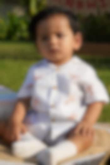 White Pure Linen Handwork Co-Ord Set For Boys by FUNNY BONES CLOTHINGS at Pernia's Pop Up Shop