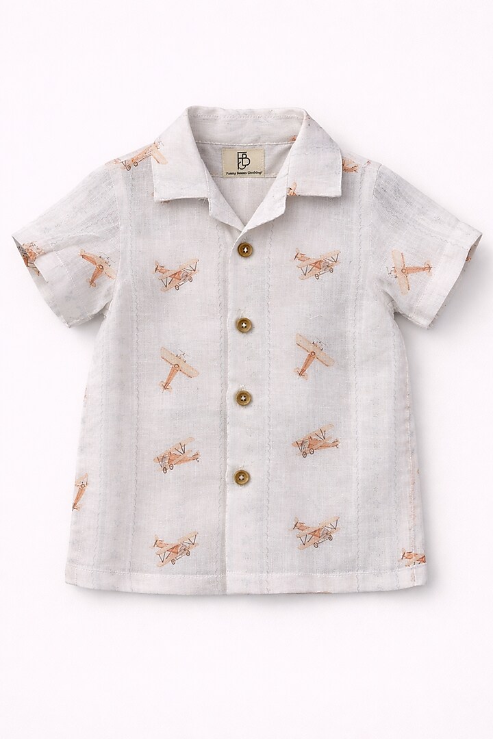 White Pure Linen Handwork Co-Ord Set For Boys by FUNNY BONES CLOTHINGS at Pernia's Pop Up Shop